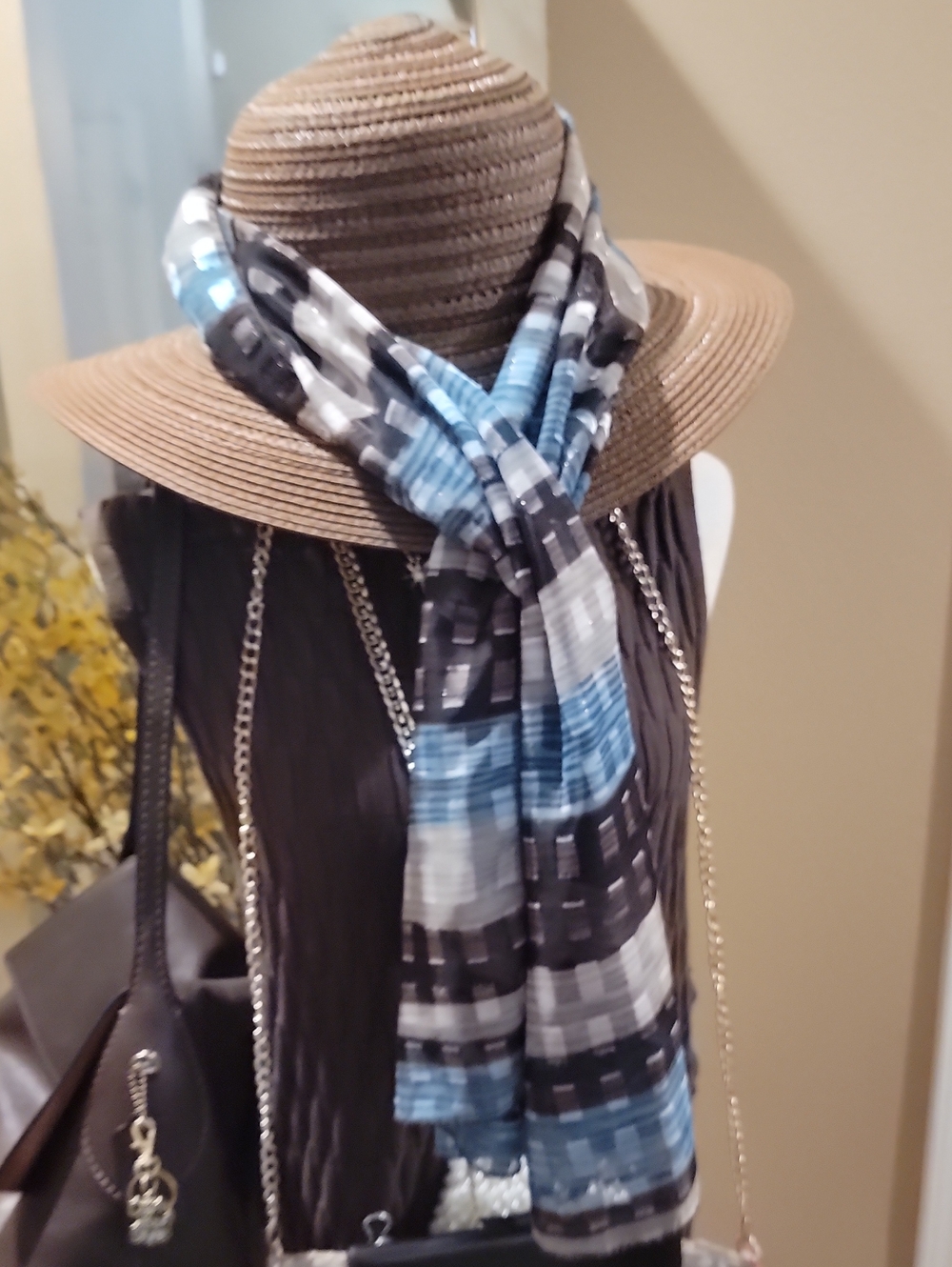 Light Blue & Black Patterned Women's Scarf